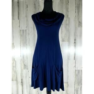 Soft Surroundings Fit and‎ Flare Dress XS Navy Blue Sleeveless Cowl Neck READ